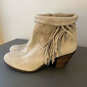 Sam Edelman Cream Suede Fringe Ankle Boots